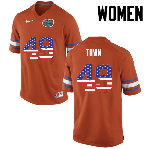 Women's NCAA Florida Gators Cameron Town #49 Stitched Authentic USA Flag Fashion Nike Orange College Football Jersey OKS0565BN